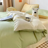 elvesmall New Wash Cotton Bedding Set Duvet Cover Flat Sheets Pillowcase Bed Sheet Set Comforter Cover Bed Linens Set Queen King Size