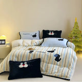 elvesmall -  High-end Embroidered Autumn Winter Warm Bedding Set Soft Warm Artificial Rabbit Velvet Duvet Cover Set Warmth Blanket Cover Sets