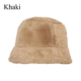 elvesmall Women Winter Outdoor Vacation Lady Panama Thickened Soft Warm Fishing Cap Faux Fur Rabbit Bucket Hat