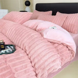 elvesmall Winter Thickened Plush Warm Duvet Cover Set Solid Color Luxury High Quality Quilt Cover Sheet Pillowcase 4pcs Queen Bedding Set