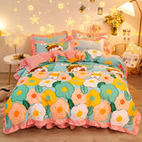 elvesmall Botanical Floral Duvet Cover with Ruffle Lace Pastoral Style Flowers Comforter Cover 3 Piece Microfiber Reversible Bedding Set