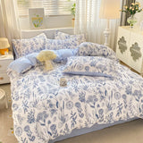 elvesmall Korean Style Seersucker  Washed cotton Bedding Set  Girls Twin Queen Size Duvet Cover   Bed Linens Kids Fashion