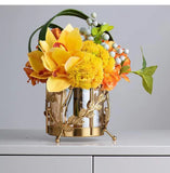 elvesmall Metal Glassflower Vase Golden Hollow Frame Hydroponic Flower Arrangement Home Decoration Multifunctional Candle Holder
