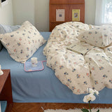 elvesmall Pink/Blue Duvet Cover Twin Double Queen Cute Floral Bedding Set with 1Bed Sheet 2 Pillowcases Ultra Soft Duvet Cover for Girls