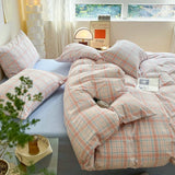elvesmall Fashion Plaid Bedding Set 100% Cotton Duvet Cover Set Home Textiles Nordic Bed Sheet Queen King Quilt Cover Pillowcase Bed Linen