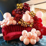 elvesmall 136Pcs Burgundy Balloon Garland Arch Kit Blush Metallic Gold Latex Balloons for Wedding Bachelorette Bridal Birthday Decoration