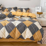 elvesmall Warm Brushed Print Comfortable Cotton  KingQueen Size Bedding Set 4 pcs Duvet/ Comforter Cover Bed Sheet Set pillowcas for bed a