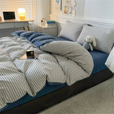 elvesmall Japan Style Stripe Queen Size Duvet Cover Set with Sheets High Quality Skin Friendly Bedding Set King Single Double Bedding Sets