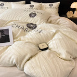 elvesmall  Thickened milk plush four piece bed set for winter light luxury high-end bedding, suede sheets, and duvet covers