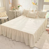 elvesmall Korean Princess Bedding Set Flowers Lace Ruffles Duvet Cover Set Bed Sheet Pillowcase Solid Color Bed Linen for Girls Queen Size