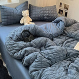 elvesmall Bedding Set, Checkered Bubble Wash Cotton Quilt Set, Four Pieces, Ins Korean High Quality Bedding Sheet Set, Dormitory 3 Pcs