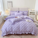 elvesmall  Korean Cotton Four Piece Bedding Set Solid Princess Style Girl Heart Quilt Cover Sheet Pure Cotton Bedding Set Four Seasons