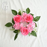 elvesmall 20CM Candlestick Garland Wreath Artificial Rose Candle Holder Flower Ring Home Party Wedding Table Decoration