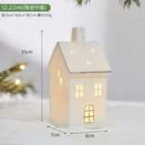 elvesmall Christmas ceramic house pendant LED light-emitting hollow Christmas scene window ornament Christmas gift