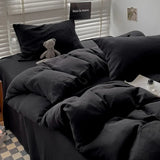 elvesmall Ins Wind Solid Color Bedding Set Class-A Maternal and Infant Super Soft Wrinkle Water Washed Cotton Duvet Cover Home Textiles