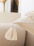 elvesmall 1pc beige tufted pillowcase fringed lumbar cushion fits the sofa bedroom