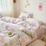 elvesmall Cute Floral Duvet Cover Set Ins Korean Style with Flat Sheet Pillowcase No filler Washed Cotton Queen Full Twin Home Bed Linen