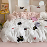 elvesmall Bedding Set 2024 New Four Seasons Super Soft Washed Cotton Towel Embroidery Duvet Cover Four Piece Set - Lucky Cat Series
