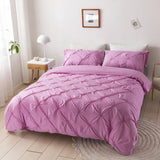 elvesmall Crafts 3D Pinch Pleated Duvet Cover Set Queen Size Solid Single Double Bedding Set King Soft Durable Quilt Cover and Pillow Case
