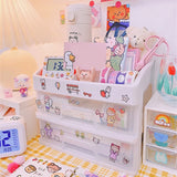 elvesmall Kawaii Large Capacity Transparent Drawer Type Desktop Organizer Desk Storage Box Pen Holder School Cute Office Stationery
