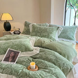 elvesmall  French style home Bed linen soft velvet winter Duvet cover double bed sheets set 5D carved pattern Bedding set Quilt cover set
