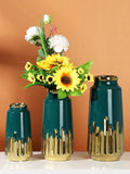 elvesmall  Decorative Home hydroponic flower arrangement electric gold-plated green ceramic vase Modern decorative vase light luxury ins
