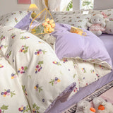 elvesmall Botanical Floral Duvet Cover Single/Queen, Washed Cotton Garden Flower Pattern Comforter Cover 3Pcs Reversible Pink Bedding Set