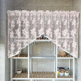 elvesmall 1PC Pink Floral Short Curtain for Kitchen Small Window Sheer Drape With Beads Bottom Cabinet Study Cafe Blind #E