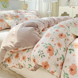 elvesmall Ins Floral Style Bedding Set No Filler Breathable Seersucker Soft Single King Size Duvet Cover Flat Fitted Sheet Pillowcase Set