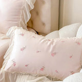 elvesmall  Pink French Style Princess Bedding Set Rose Embroidery Lace Ruffles Lyocell Fabric Soft Silky Duvet Cover Bed Sheet Pillowcases