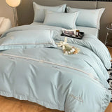 elvesmall  Light Luxury Style 120 Thread Count Pure Cotton Four Piece Set Embroidered All Cotton Quilt Cover Premium Feeling Bed Sheet