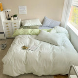 elvesmall  New Cotton Japanese Lattice Four-Piece Bedding Bed Linen Bed Sheet Simple Three-Piece Dormitory Set Factory Direct