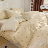 elvesmall Lace Style Bedding Set Pure Cotton Bed Sheets Set Girls Room Bedclothes Skin-friendly Duvet Cover Set for Home