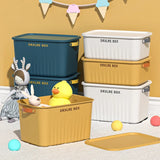 elvesmall Home Sundries Toy Storage Box with Cover Plastic Closet Wardrobe Desk Organizers Clothes Kitchen Storage Containers Baskets