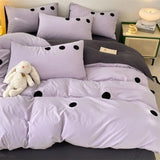 elvesmall INS Cream Solid Color Girls Bedding Set Soft Washed Cotton Quilt Cover Flat Sheet Pillowcase Girls Kids Bed Linens Decor Home