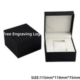 elvesmall  Black Matte PU Leather Square Clamshell Watch Storage Box Provide Free Logo Carving Service Personalized Logo Customization Gift