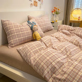 elvesmall Fashion Plaid Bedding Set 100% Cotton Duvet Cover Set Home Textiles Nordic Bed Sheet Queen King Quilt Cover Pillowcase Bed Linen