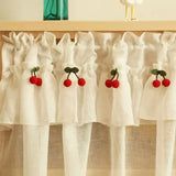 elvesmall Korean Style Fresh Linen Short Curtain for Kitchen Small Window Half Curtain Cherry Decorative Valance Tulle Door Curtain Drape