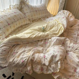 elvesmall Korean Princess Duvet Cover Set Skin Friendly Wash Cotton Bedding Set Of Four Pieces Lace Bedin Set Bed Sheets Comforter Cover