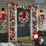 elvesmall Christmas Wreath Rattan Set Christmas Decoration 2025 Red Bow Wreath For Front Door Xmas Decor Flower Garland Outdoor Home Decor