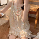 elvesmall Floral Sleepwear Women Pajama Sets Korean Piiama Summer Set 2 Pieces Night Wear Sleeping Spaghetti Strap Student Home Suit