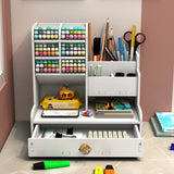 elvesmall  Mark Pen Pencil Holder Wooden Desk Organizers Shelves Accessories Desktop Stationery Organizer Bookshelf Home Office Storage Box