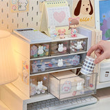 elvesmall Kawaii Desk Organizer Drawer With Sticker Cute Plastic Clear Organizing Boxes Stationery Storage Box Container For  Home School
