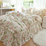 elvesmall  Idyllic Small Floral Fresh Ruffled Quilt Cover Four-Piece Set All Cotton Pure Cotton Bed Sheets Bed Skirt Bedding