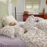 elvesmall Home Textile 1.5M 1.8M Sheet Fitted Sheet Bed Skirt Four-piece Set Korean Style Princess Style Hollow Lace Cotton Bedding Set