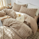 elvesmall High-end Autumn Winter Queen Bedding Set Soft Warm Artificial Rabbit Velvet Bed Set Cozy King Size Duvet Cover Set with Sheets