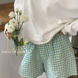 elvesmall Plaid Pajamas Pants for Women Sleep Shorts Bottoms Summer Sleepwear Korean Style Home Clothes Elastic Waist Room Sleeping Wear