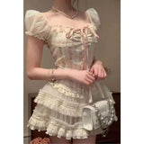 srczz  -  2000s Vintage Japanese Kawaii Suits Lolita 2 Piece Skirt Set Women Even Party Clothing Casual Y2k Crop Top Blouse + Slim Skirts