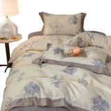 elvesmall Four-Piece Pure Cotton Satin Bedding Pastoral Light Luxury Plant Flower Printing and Dyeing Letter Lace Bed Sheet Quilt Cover