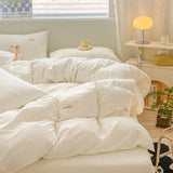 elvesmall Iins Seersucker Washed Cotton Four-Piece Bedding Set Cotton Solid Color Quilt Cover Set Bedding Three-Piece Set Bed Sheet